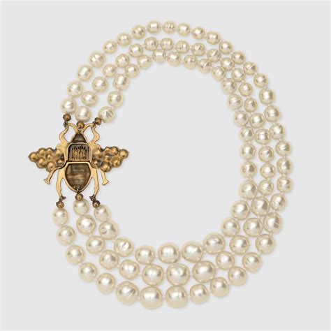 gucci pearl necklace replica|designer bee necklace gucci.